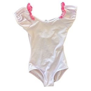 Girls Purple Leotard, Small, Capezio, Slight Sparkle, Ruffle Sleeves